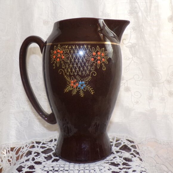 Vintage Red Ware Hand-painted Pitcher - Picture 2 of 9